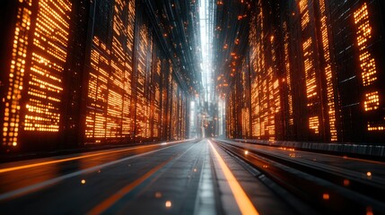 Futuristic glowing city street at night. (1)