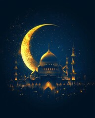 Ramadan card with mosque  at night