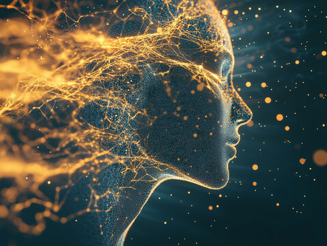 Abstract technology background with digital cyber space particles creates a dynamic and futuristic head up display and user interface element, offering a visually captivating and immersive experience