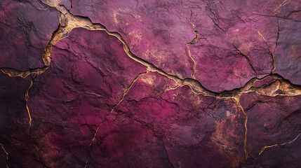 Naklejka premium Textured purple rock surface with golden cracks representing earth's natural beauty and geological formation in a modern artistic style