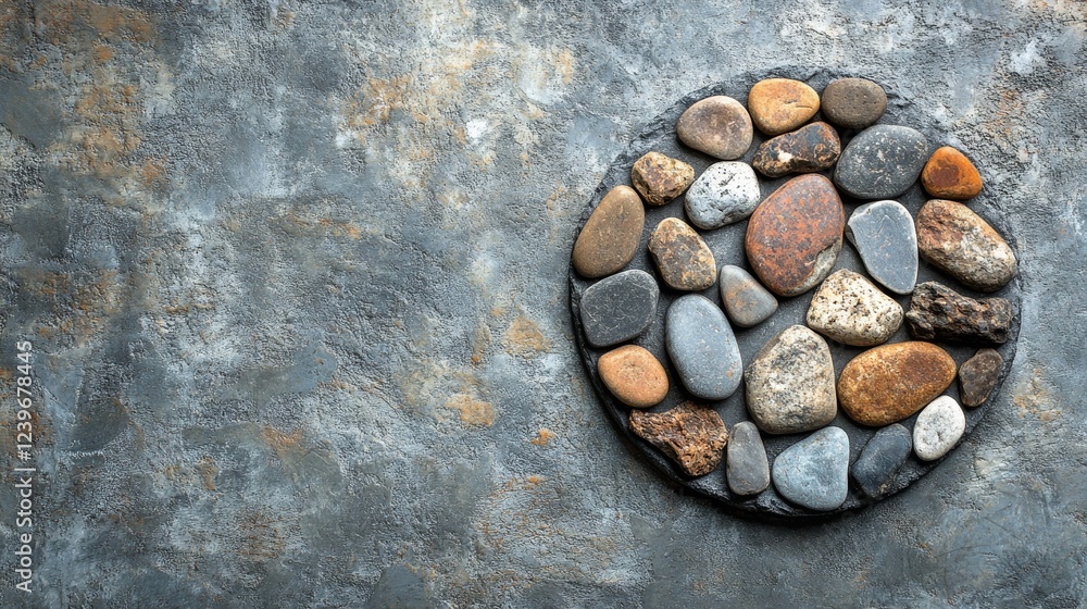 Poster smooth river rocks arranged in a circular pattern