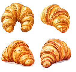 Fototapeta premium Stylish Flat Icons of Croissants with Light Shading