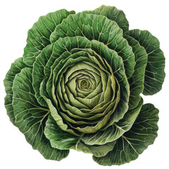 Fototapeta premium Fresh green cabbage with intricate leaf patterns and spiral shape, showcasing its natural beauty and vibrant color. Perfect for culinary or gardening themes