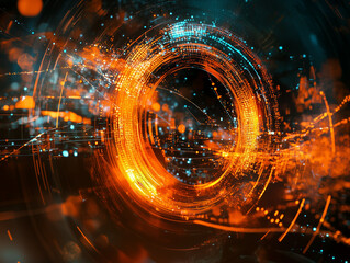 Abstract technology background with digital cyber space particles creates a dynamic and futuristic head up display and user interface element, offering a visually captivating and immersive experience