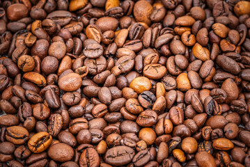 Close-up of roasted coffee beans
