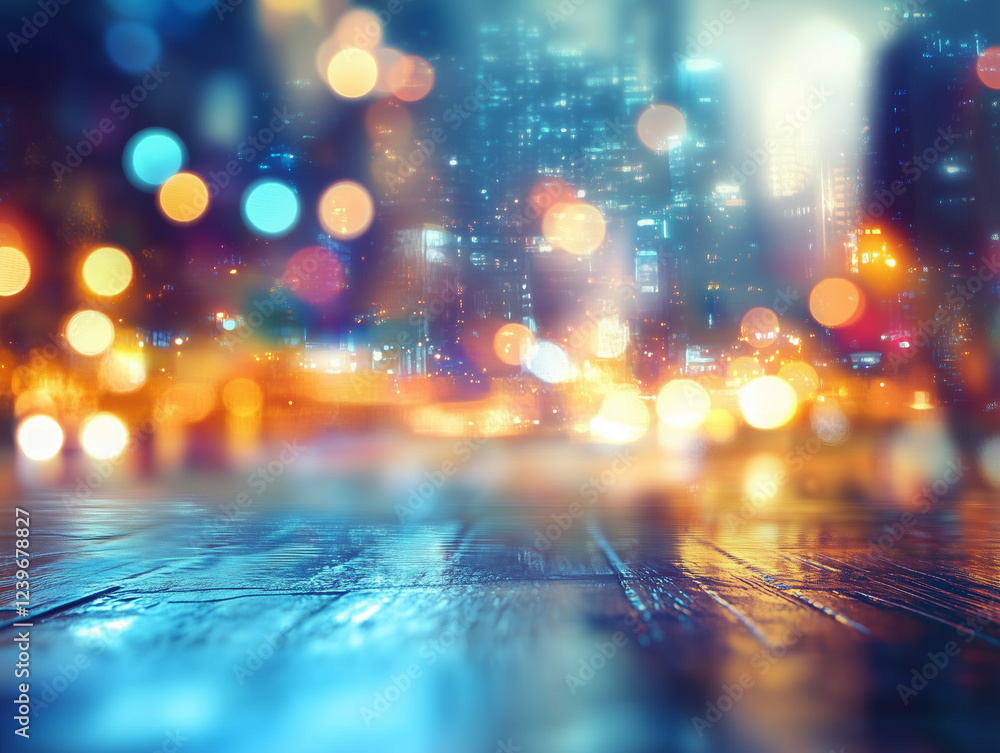 Poster abstract technology background with blurred city lights creates a dynamic and futuristic atmosphere,