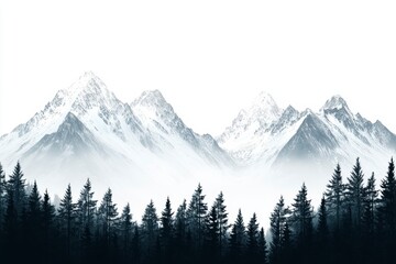 Naklejka premium Vector illustration of snowy mountains with a forested landscape, against a white background