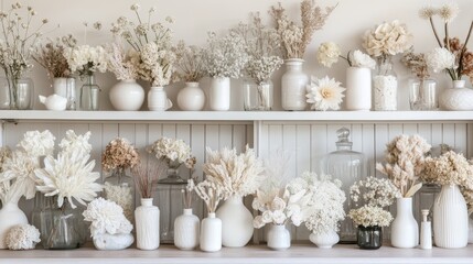 Various shades of white inside glass jars, forming a monochromatic yet diverse party setup