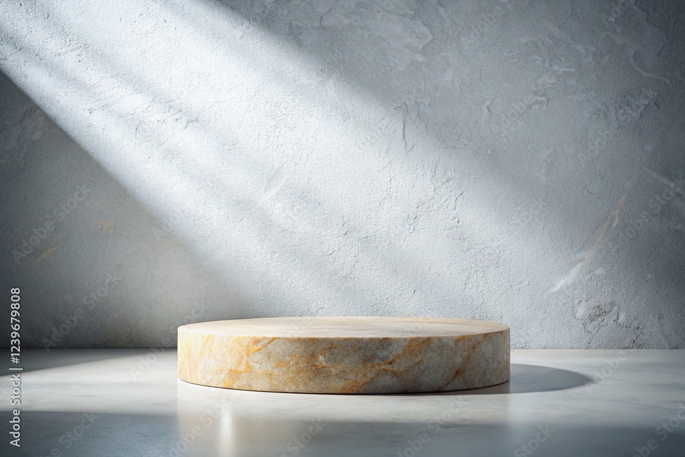 Poster empty stone podium on white background - macro product display mockup