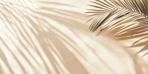 Obraz premium A beautifully sunlit beach scene, filled with delicate palm fronds gently casting soft shadows on a warm sandy surface, perfectly evokes the essence of summer vacations and exciting travel adventures