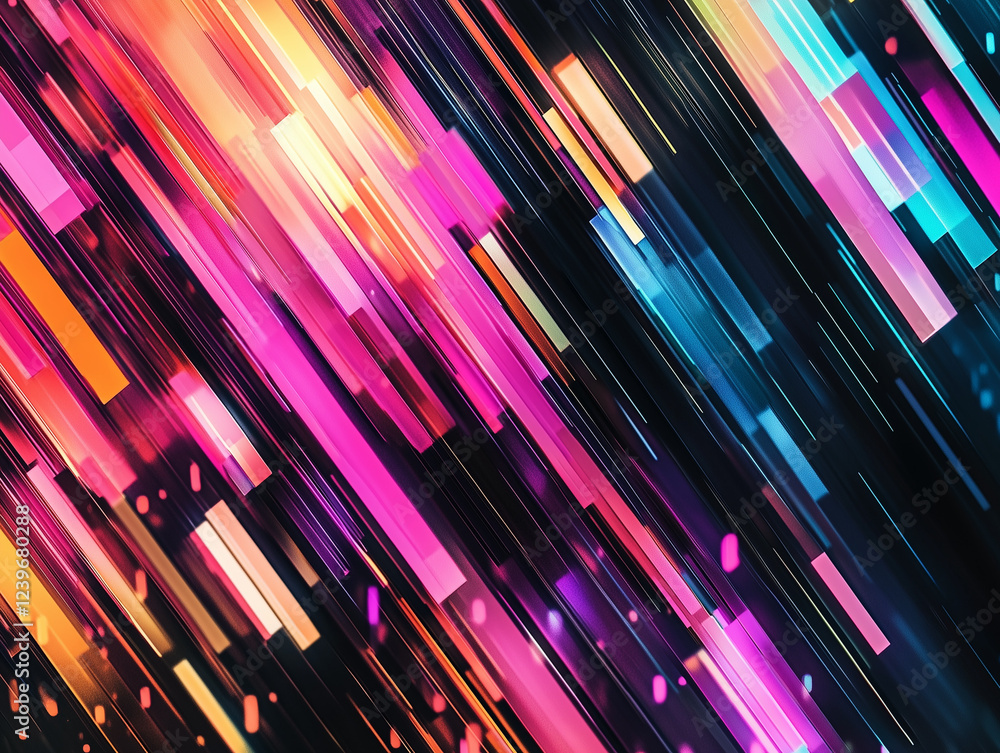 Poster a vibrant and dynamic abstract technology background featuring a strip-like, cartoony colored mosaic