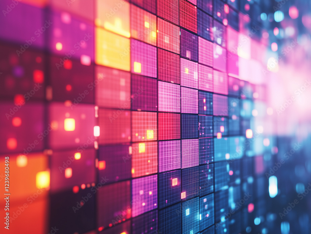 Poster a vibrant and dynamic abstract technology background featuring a strip-like, cartoony colored mosaic