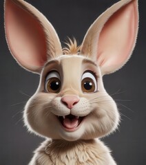 Cartoon sketch of a smiling rabbit with oversized ears and big eyes,  adorable,  animal portraits,  cute sketches