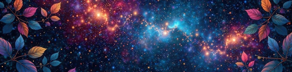 Celestial patterns with leaves, cosmos,  harmony,  mysticism