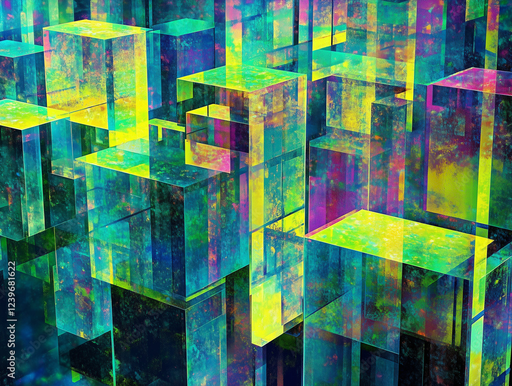 Poster abstract digital cube background showcases a mesmerizing display of interconnected geometric shapes 
