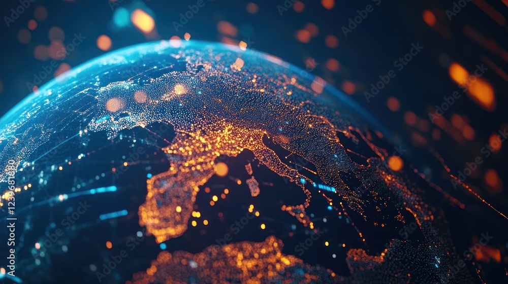 Poster glowing network of data on a digital globe representing global connectivity