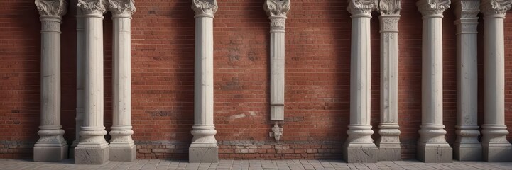 Obraz premium Classic red brick wall with ornate details and stone columns, design, structure, classic