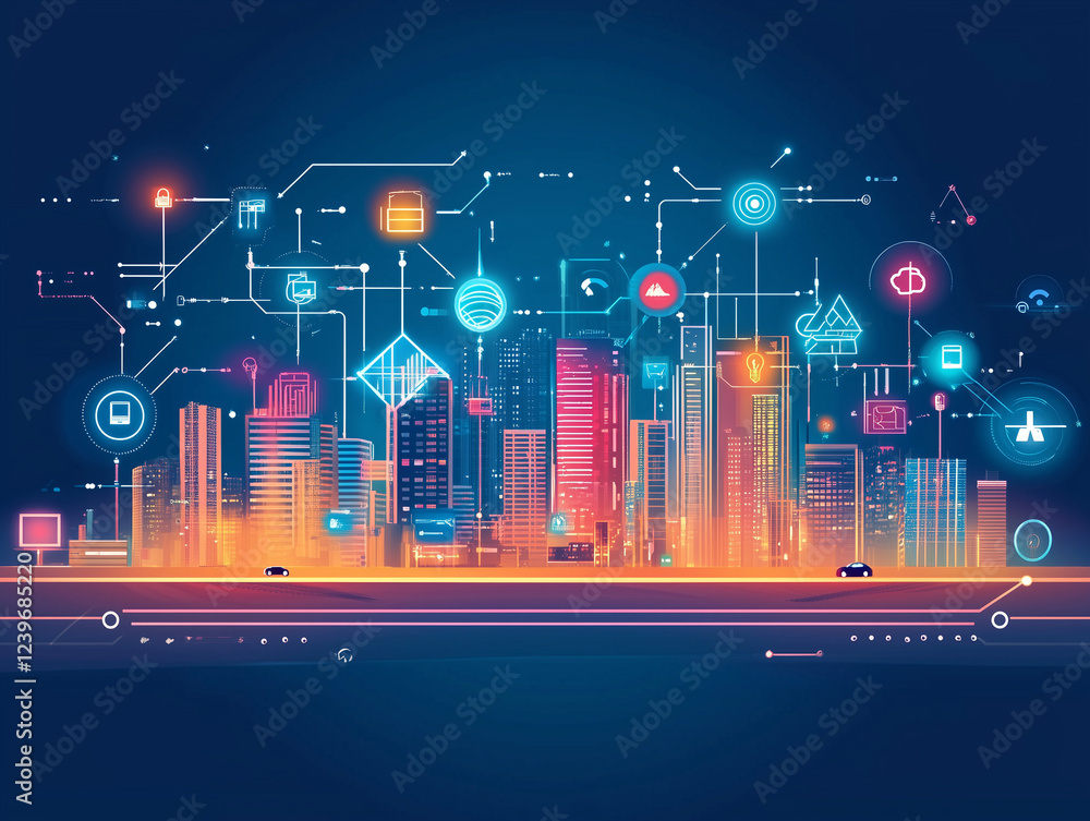 Poster abstract technology background depicts a network connection technology, illustrating intricate web o