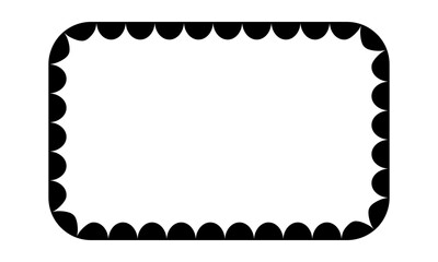 Rectangle frame with scalloped inner borders. Vignette for photo or picture with frilly inside edges isolated on white background. Box, speech bubble, tag or label template. Vector illustration.