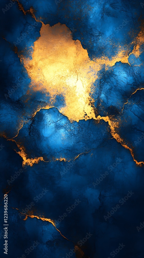 Poster stunning abstract artwork of blue and gold textures creating a striking contrast : generative ai