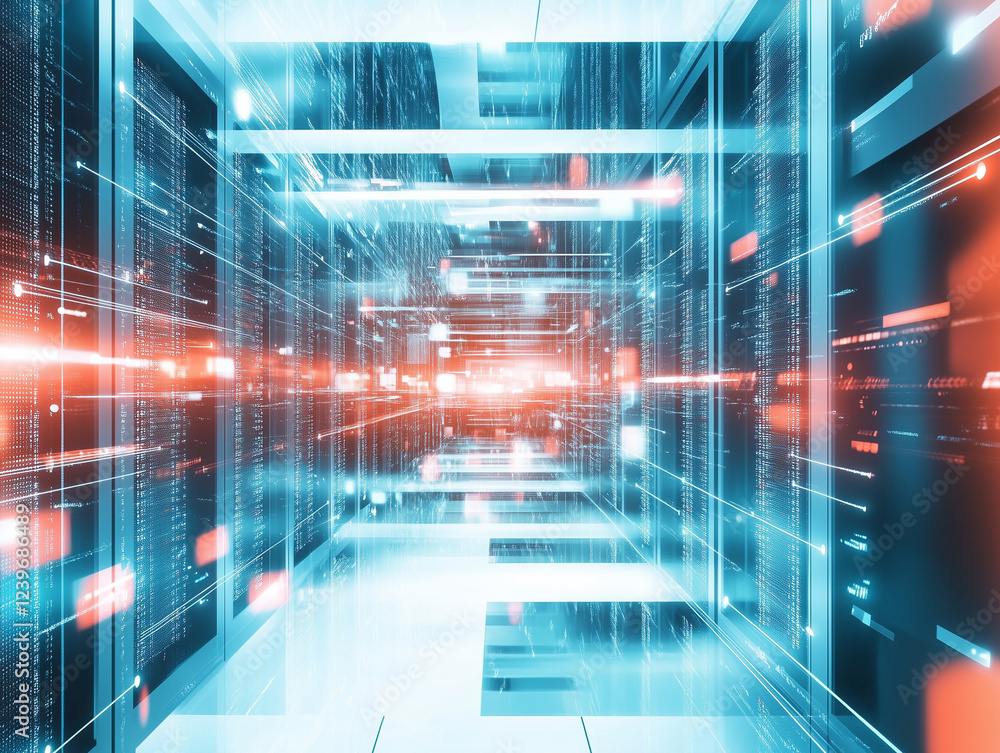 Poster abstract technology background depicts seamless integration of cloud computing and server concept, s