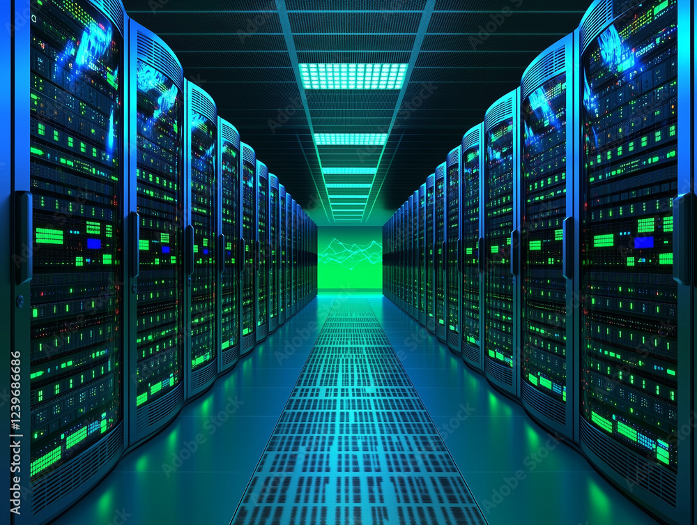 Poster abstract technology background depicts seamless integration of cloud computing and server concept, s