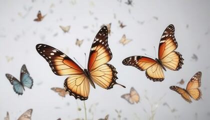 Close-up of butterflies in isolation on white ,  insect,  butterfly,  flower