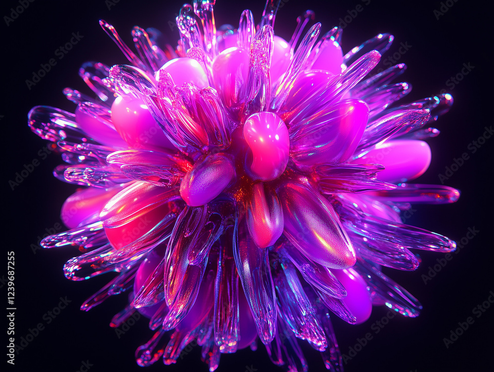 Poster a vibrant and dynamic display of pink and purple futuristic space particles forms a mesmerizing and 