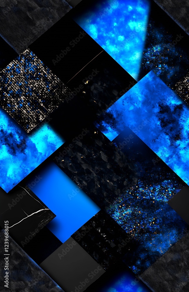 Poster Dynamic Blue and Black Patterns with Texture and Light Effects : Generative AI