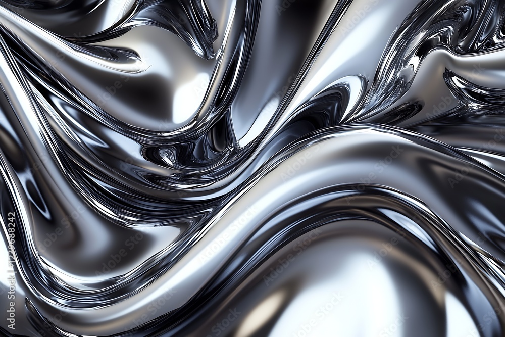 Aufkleber elegant silver fluid surface abstract liquid metal design with high reflective quality : generative 