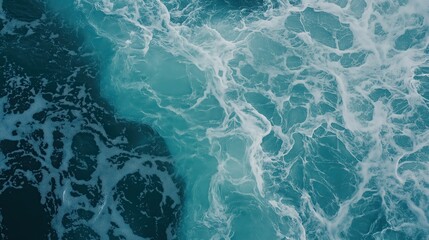 Obraz premium Aerial View Of Turquoise Ocean Waves, White Foam Texture