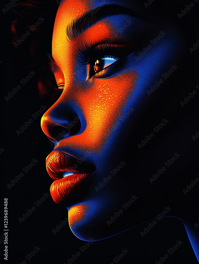 Aufkleber vibrant digital portrait showcasing a stunning face with unique stylized features and glowing colors
