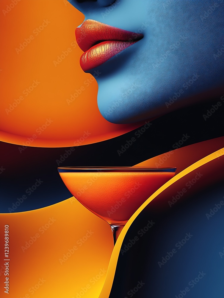 Poster Artistic Representation of Sensual Lips with Bold Colors and Modern Design Elements : Generative AI