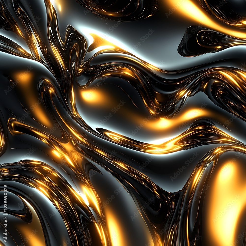 Fototapete Abstract Gold and Black Waves in a Fluid Motion Creating a Luxurious Background : Generative AI