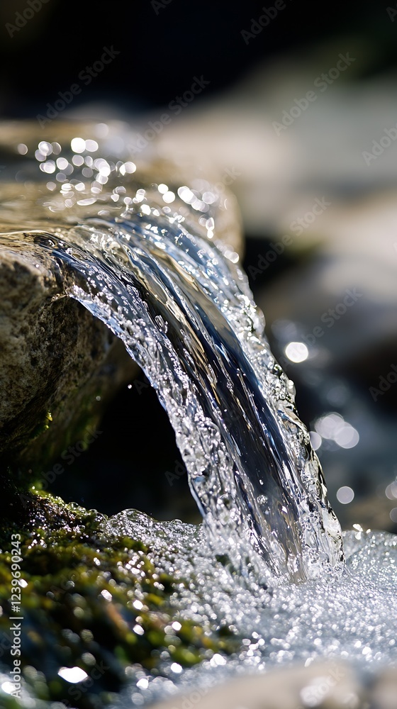 Aufkleber nature inspired close up of water pouring down a rock with gentle transparency : generative ai