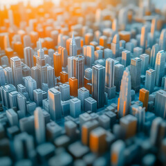 Obraz premium 3D Cityscape Illustration Displays Modern Buildings with Orange Highlights