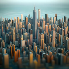 Obraz premium 3D Cityscape with Skyscrapers Reaching for the Sky, Architecture and Urban Design.