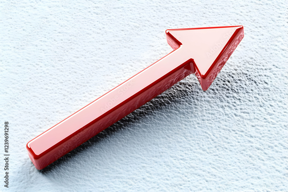 Poster 3d red arrow points upward on textured background symbolizing growth and progress.