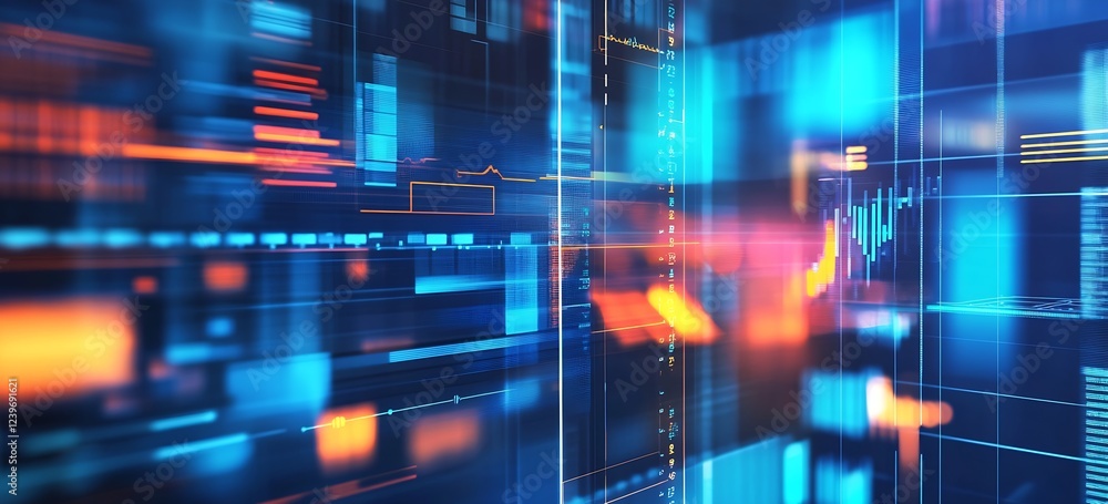 Poster Abstract Digital Technology Background with Colorful Lights for High-Tech Designs and Concepts : Generative AI