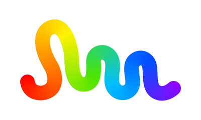 Obraz premium Multicolored curvy line isolated on white background. Cool colorful squiggle, wavy stripe, rainbow colored curve. Organic doodle figure with gradient effect. Vector illustration.