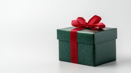 Obraz premium Green Gift Box with Red Ribbon on White Background