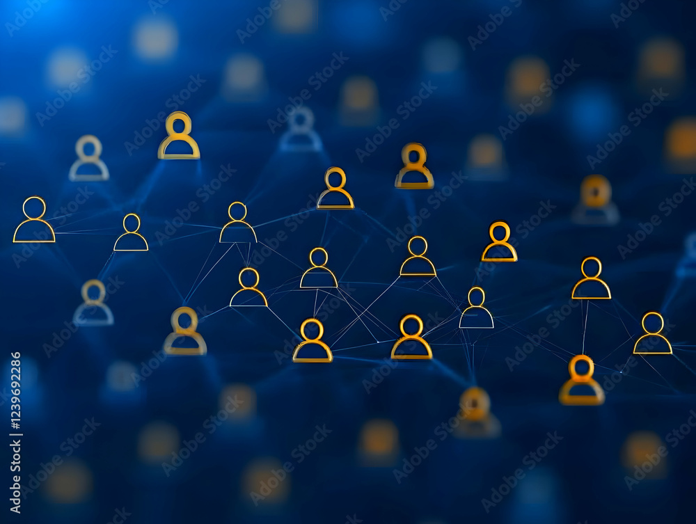 Poster network of connected user icons represents global communication and collaboration seamlessly