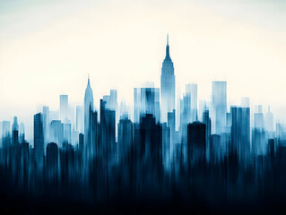 Abstract Cityscape Illustration Depicts Urban Skyline with Blurred Lines and Blue Tones Creating a Modern Vibe.