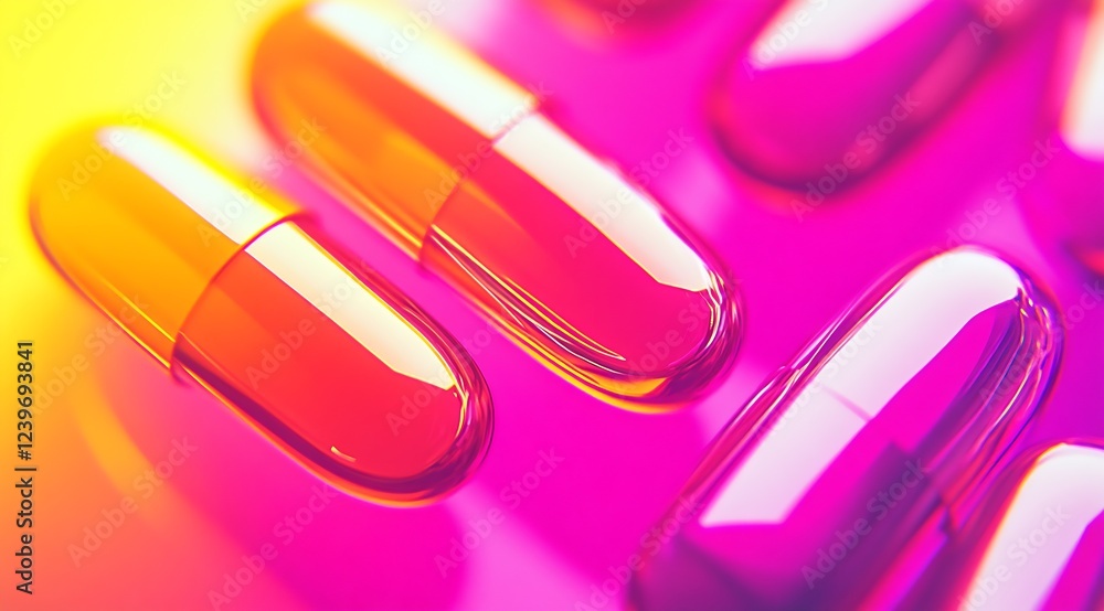 Aufkleber Colorful Close-Up Of Transparent Capsules With Gradient Shades Against A Vivid Background : Generative AI