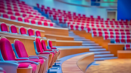 Empty Auditorium with Rows of Pink Chairs creates a serene ambiance, ready for an audience.