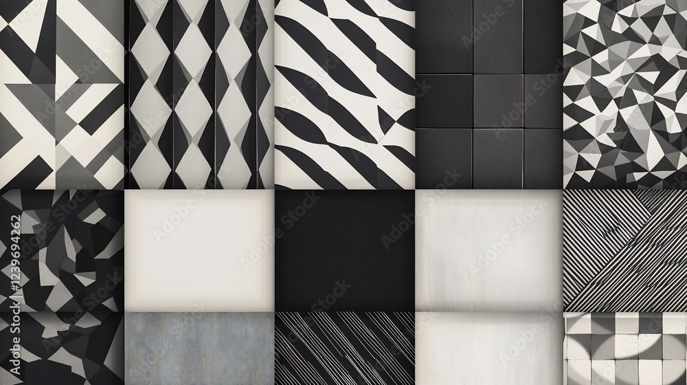 Aufkleber monochrome abstract geometric patterns tiles design collection background