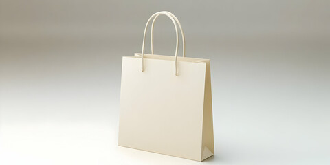 Blank Shopping Bag Stands on White Background with Rope Handles Nicely Positioned