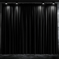 Black Curtains Illuminated by Spotlights in a Dark Room Create a Dramatic Ambiance