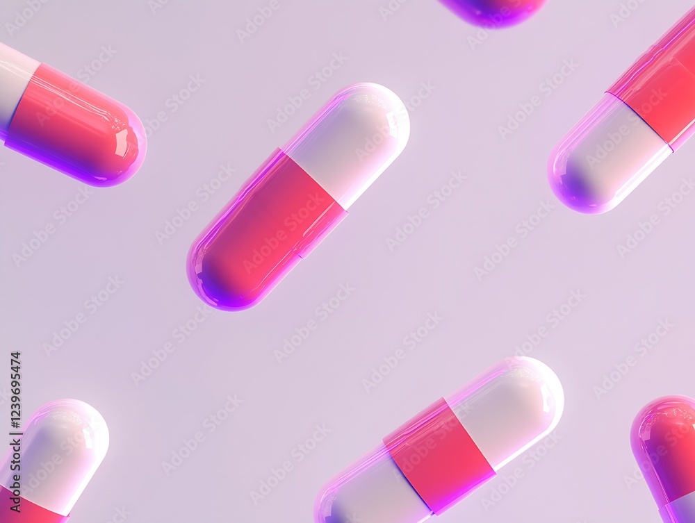 Poster colorful pharmaceutical capsules floating against soft pastel background creating a modern look : ge