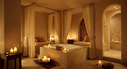 Romantic Spa Room: Candles, Tub, and Tranquility